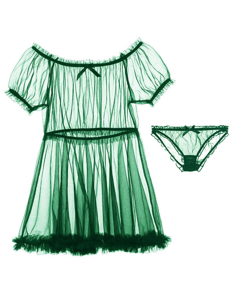 

Nightie & Panties Mesh Pajama Set, Green