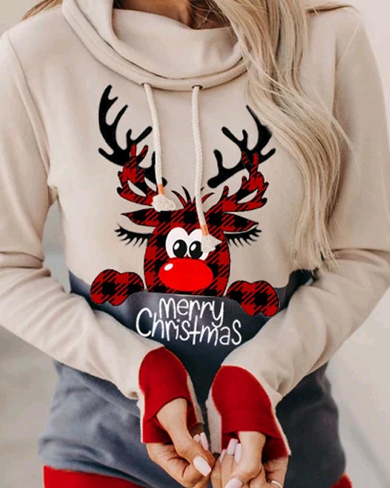 

Christmas Cartoon Print Long Sleeve Hooded Sweatshirt, Style1