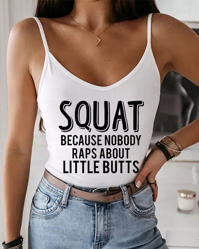 

Letter Print Basic Cami Top, White