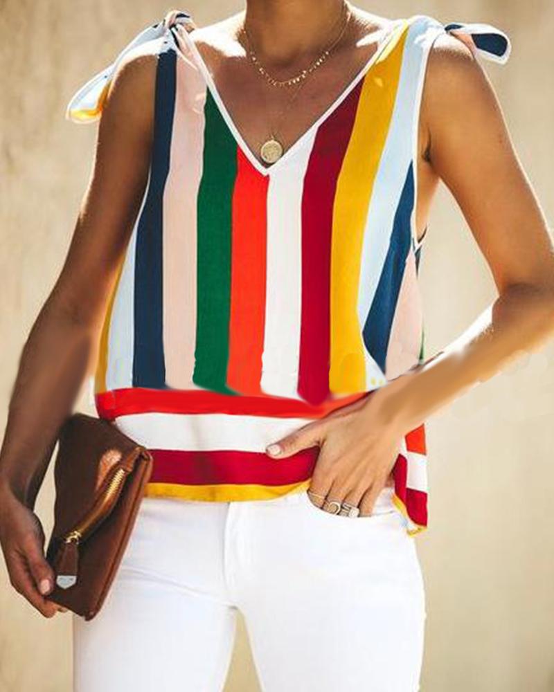 

V-Neck Strap With Vertical Stripes Rainbow Vest, Multicolor