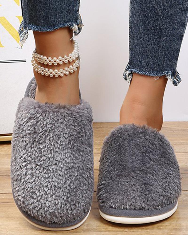 

Round Toe Fuzzy Slippers, Gray