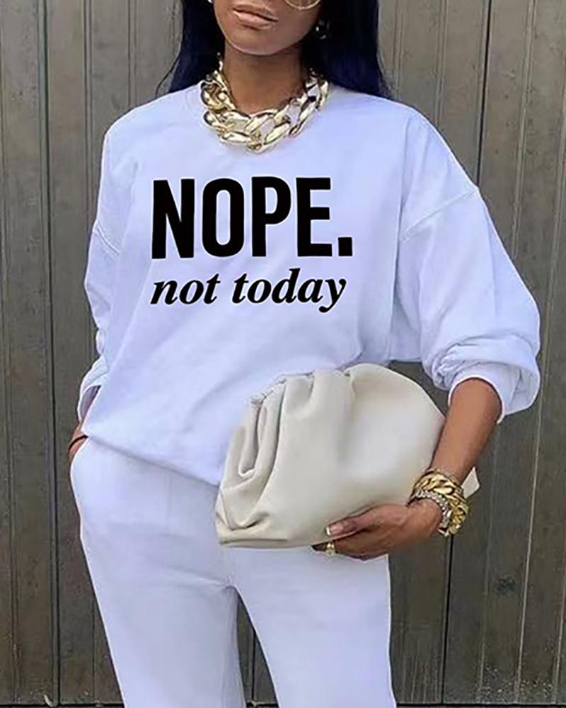 

Letter Print Long Sleeve O Neck Casual Sweatshirt, White