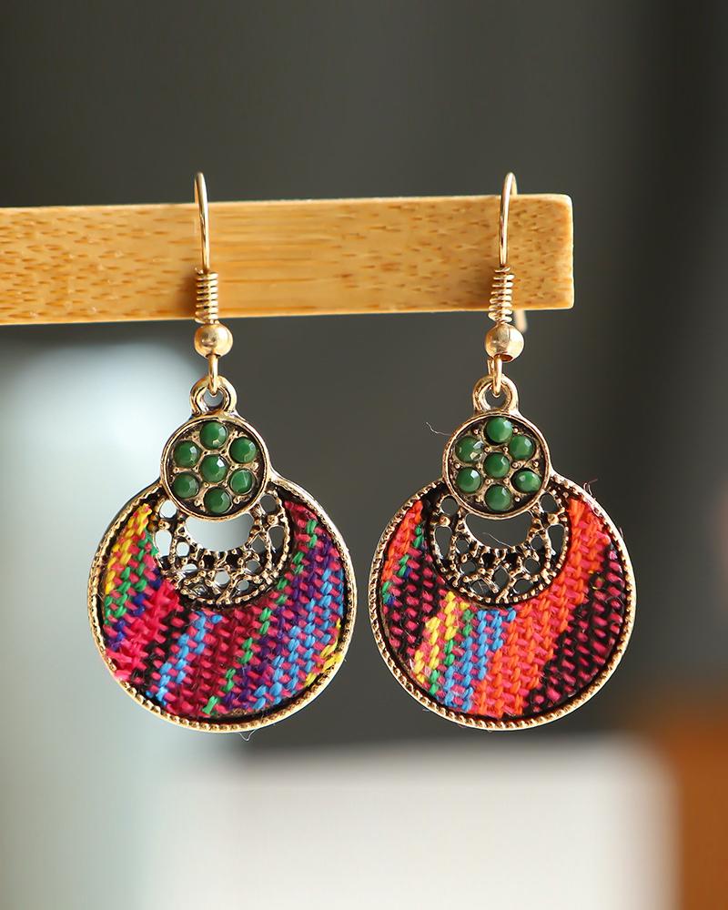 

1Pair Rhinestone Decor Hollow Out Drop Earrings, Green