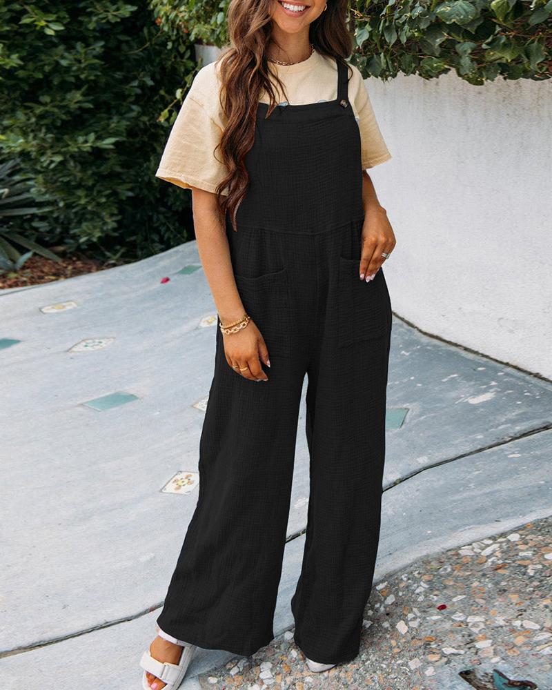 

Wide Leg Pocket Design Suspender Jumpsuit, Black