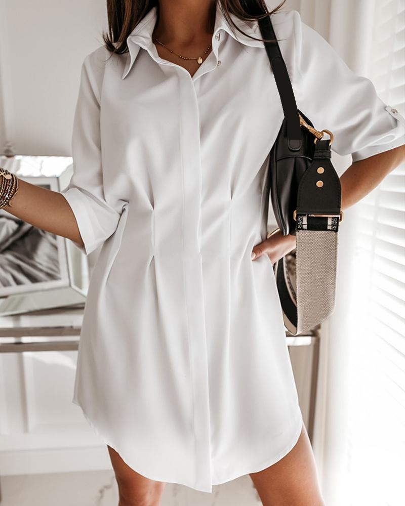 

Solid Buttoned Irregular Casual Dress, White