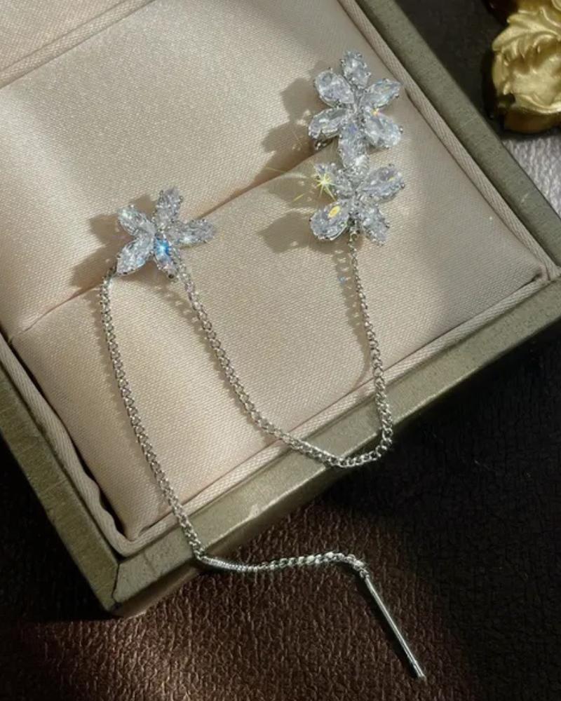 

1pcs Floral Shaped Rhinestone Ear Cuff, Silver