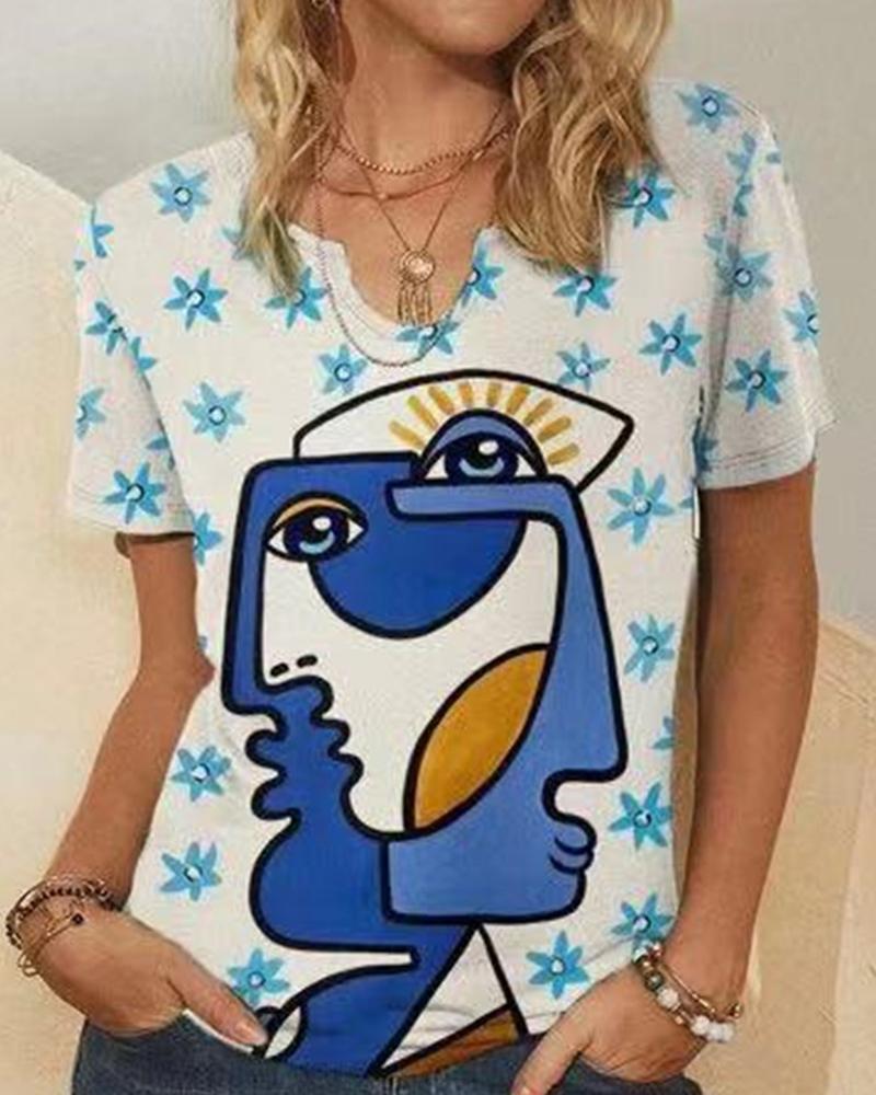 

Abstract Figure Print Short Sleeve T-shirts, Multicolor