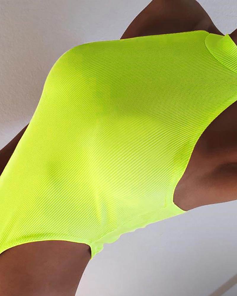 

Knit Halter Sleeveless Basics Bodysuit, Green