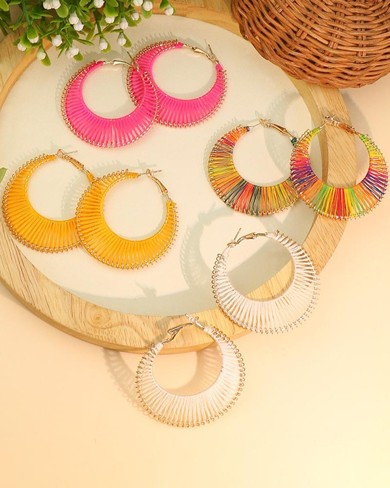 

1Pair Handmade Hollow Out Hoop Earrings, Multicolor