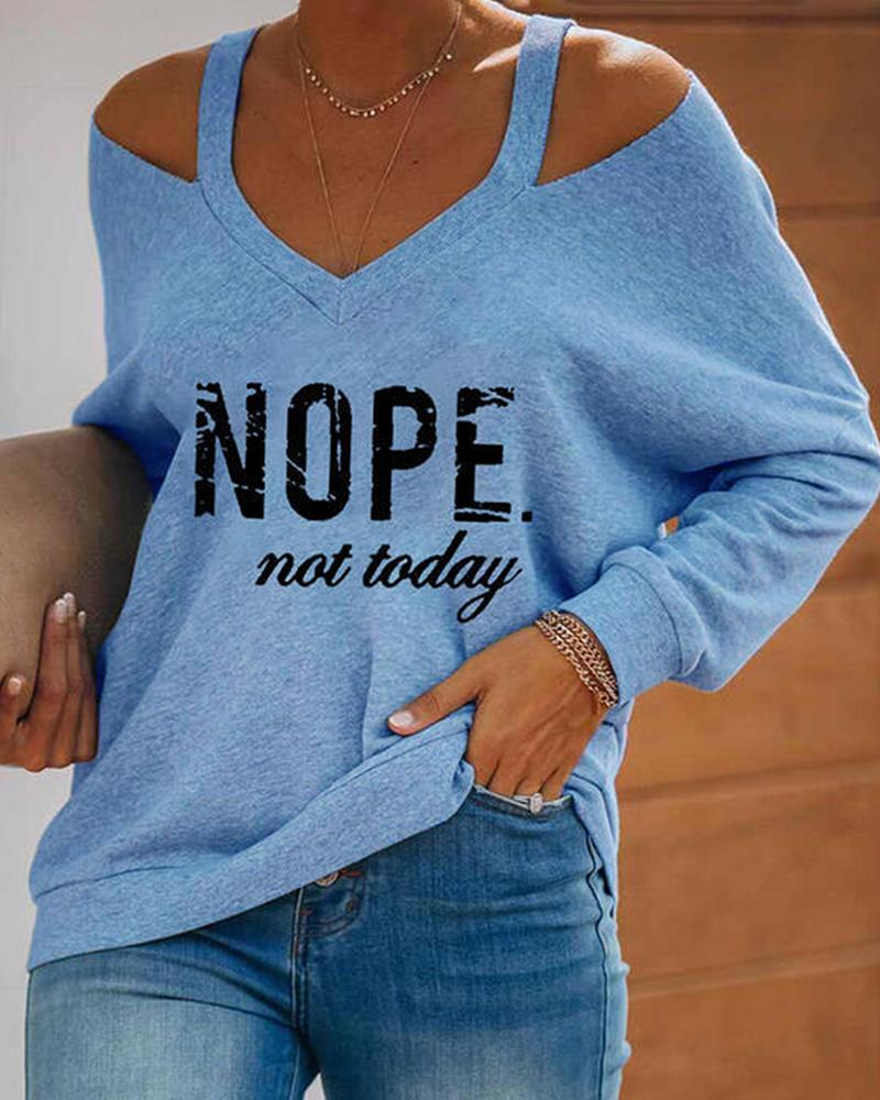 

Cold Shoulder Letter Print Casual Top, Blue