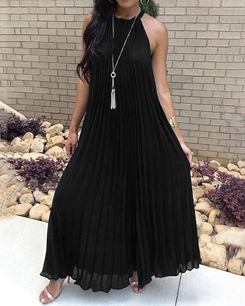 

Hot Summer Halter Pleated Casual Maxi Dress, Black