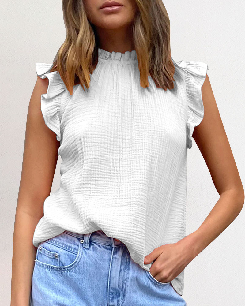 

Flutter Sleeve Frill Hem Chiffon Top, White