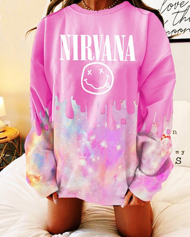 

Graphic Letter Print Drop Shoulder Oversized Sweatshirt, Pink