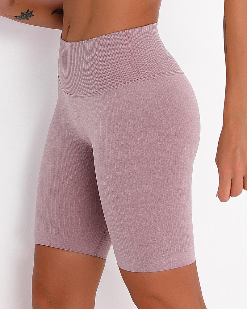 

Solid Skinny High Elastic Yoga Shorts, Purple
