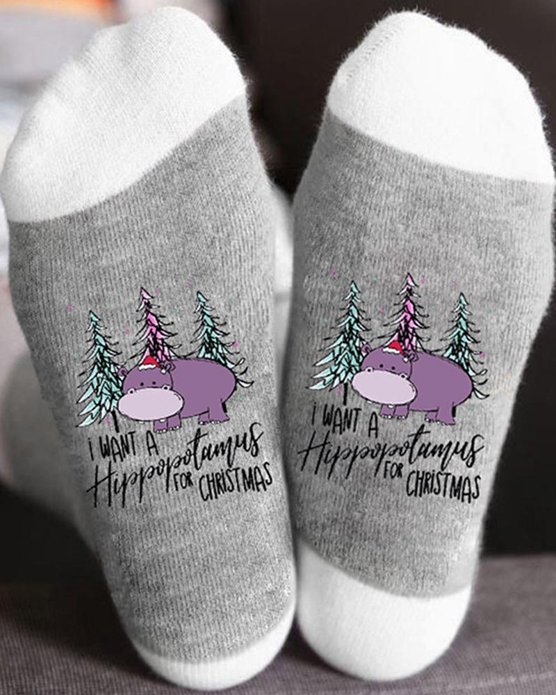

1Pair Christmas Tree Cartoon Print Crew Socks, Style3