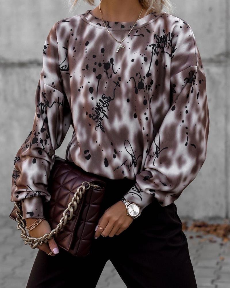 

Letter Leopard Pattern Drop Shoulder Sweatshirt, Style1