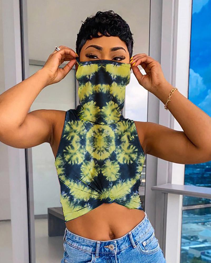 

Tie Dye Print Sleeveless Top With Bandana, Yellow