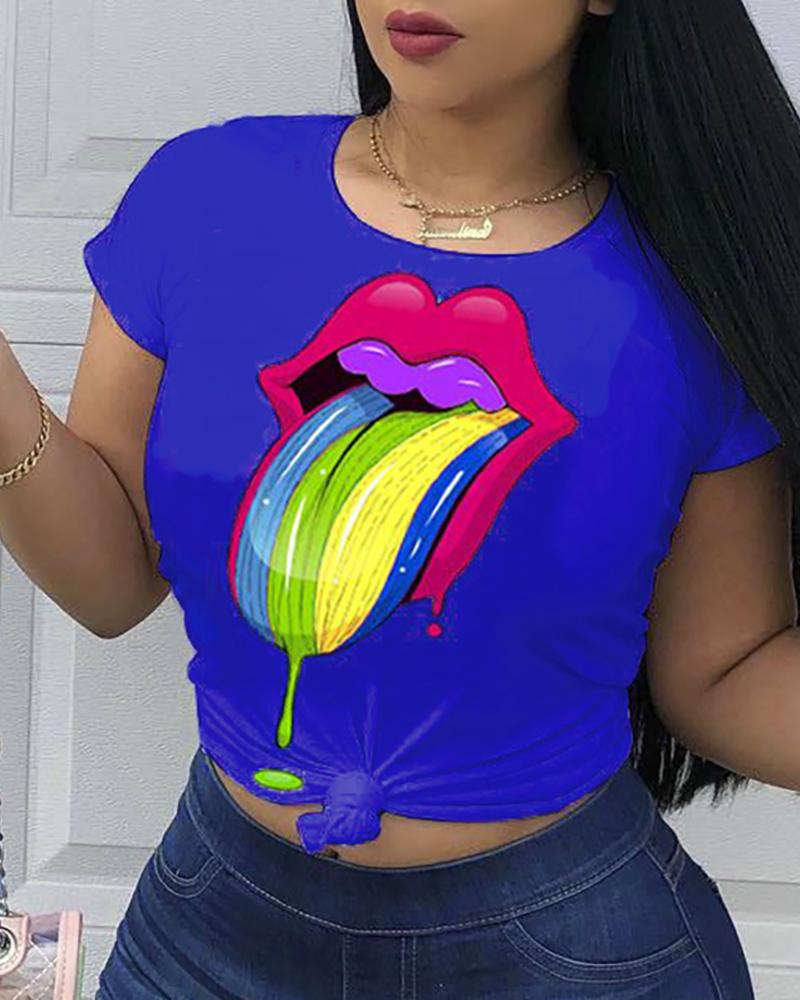

Colorful Lips Short Sleeve T-Shirt, Blue