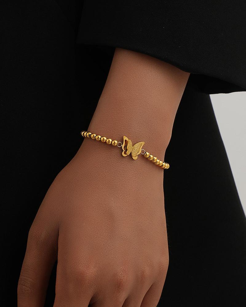 

1pcs Butterfly Pattern Beaded Bracelet, Gold