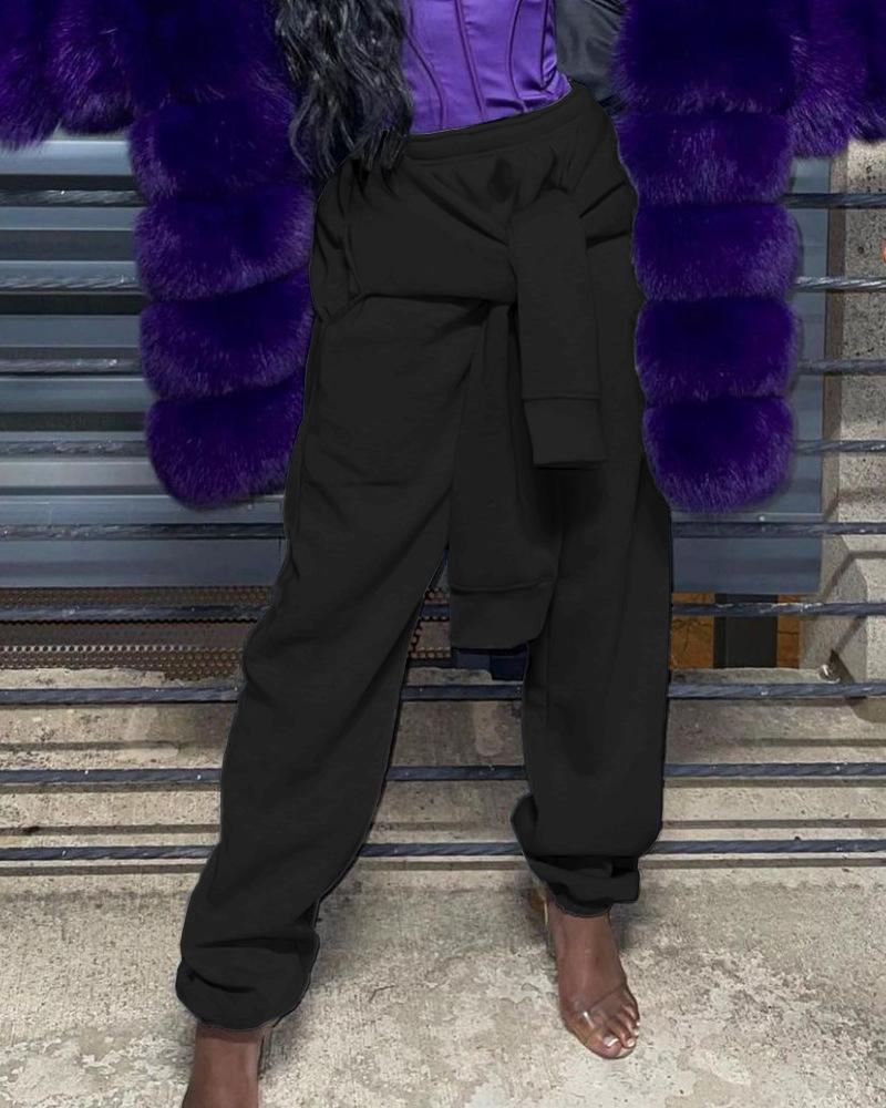

Pocket Design Tied Detail Casual Sweatpants, Black
