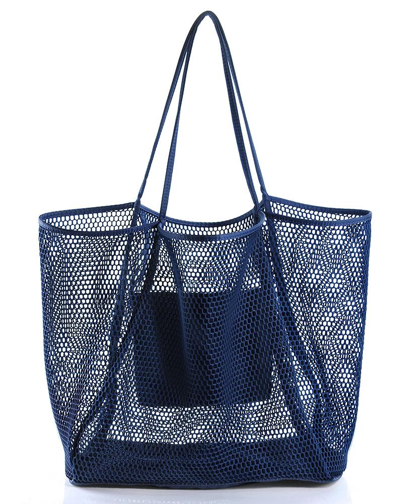 

Hollow Out Beach Tote Bag Large Capacity Shoulder Handbag, Purplish blue
