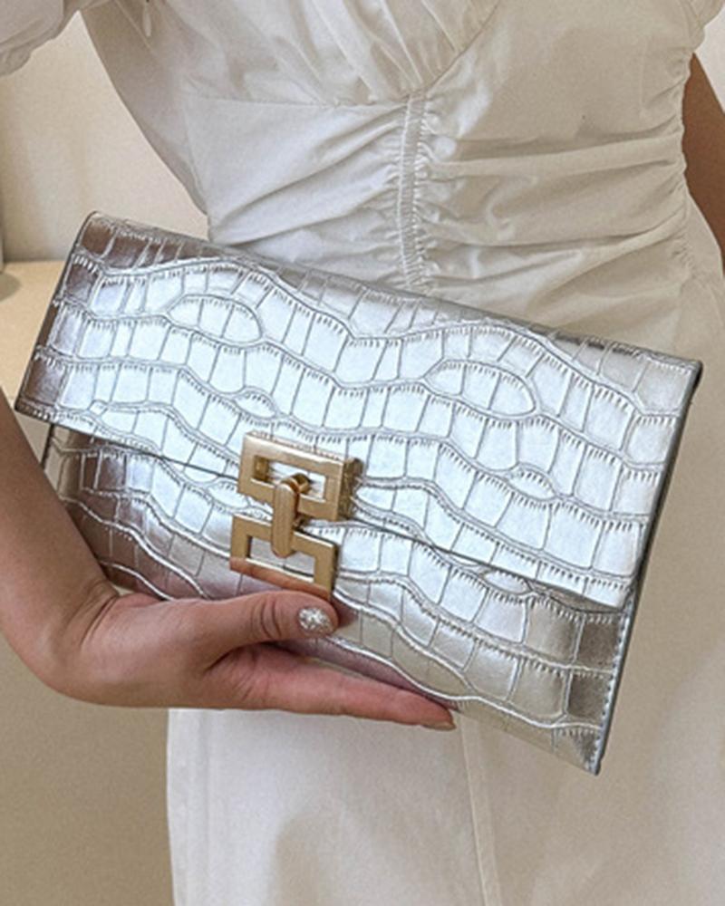 Crocodile Press Lock Envelop Flap Clutch Bag