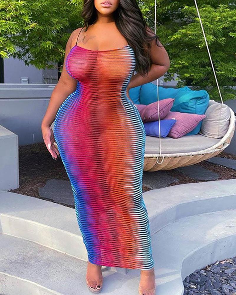 

Colorblock Sheer Mesh Spaghetti Strap Maxi Dress, Red