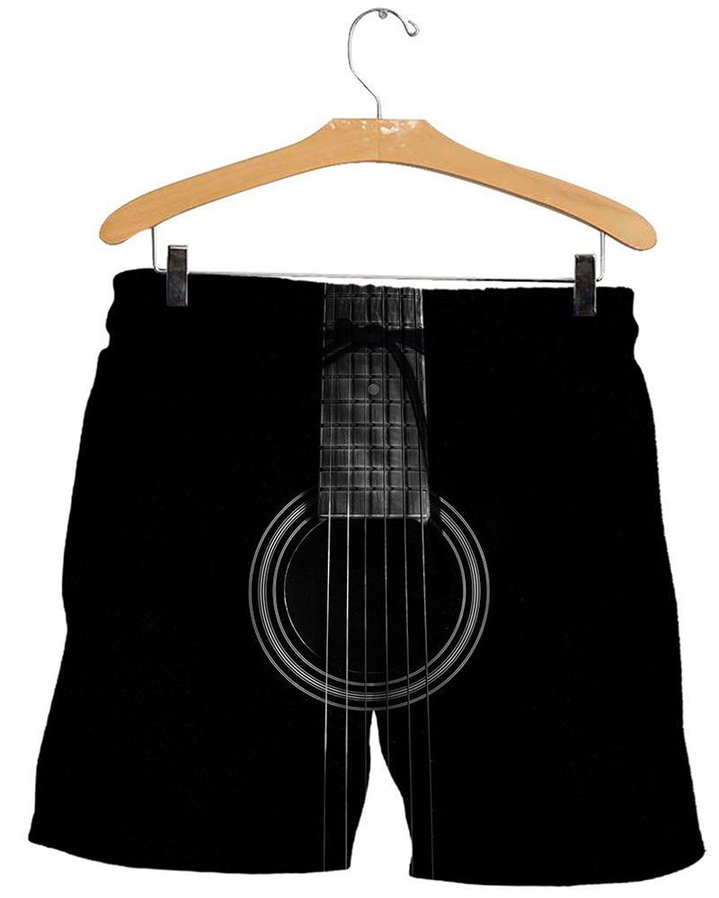 

3D Guitar Print Drawstring Loose Short Pants, Multicolor