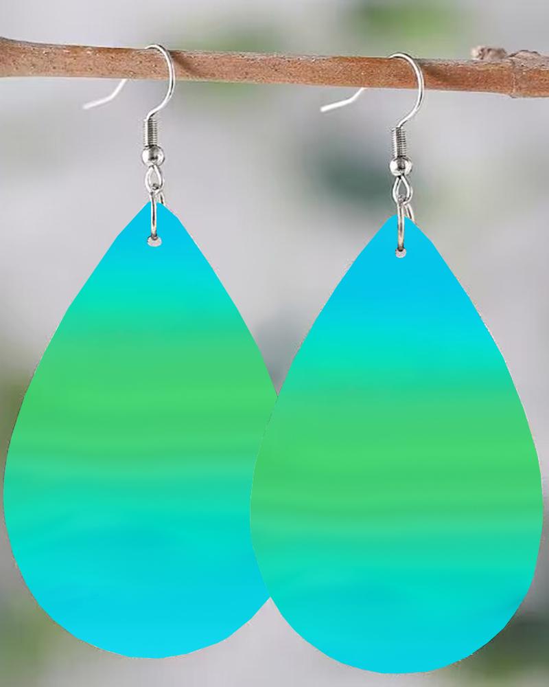 

1Pair Gradient Color Dangle Waterdrop Hook Earrings, Green