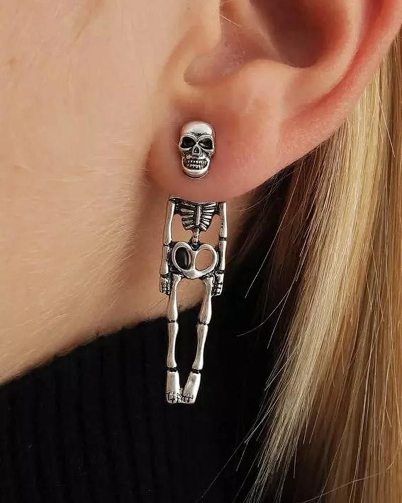 

1Pair Halloween Skeleton Gothic Stud Earrings, Silver