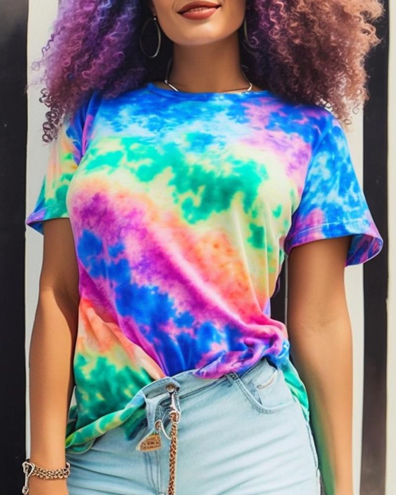 

Tie Dye Print Round Neck Short Sleeve T-Shirt, Multicolor