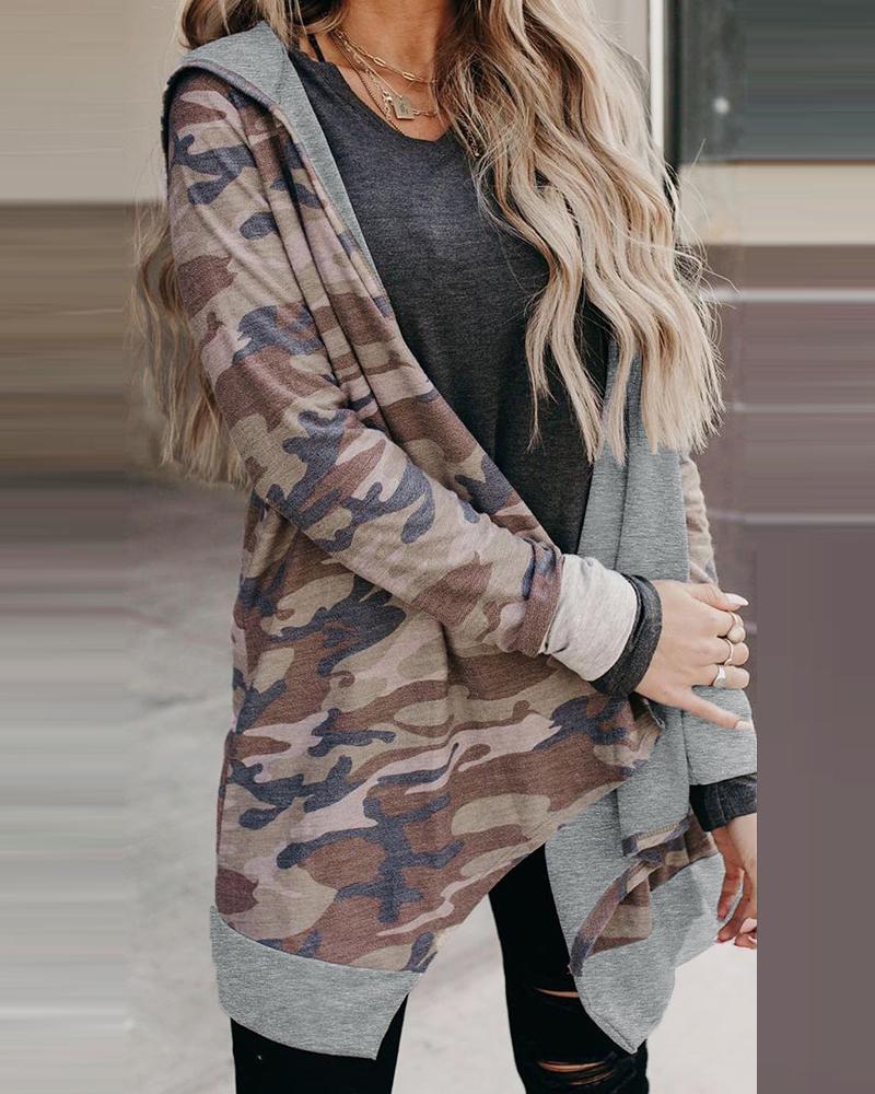 

Camouflage Print Asymmetrical Casual Hoodie, Camoflage