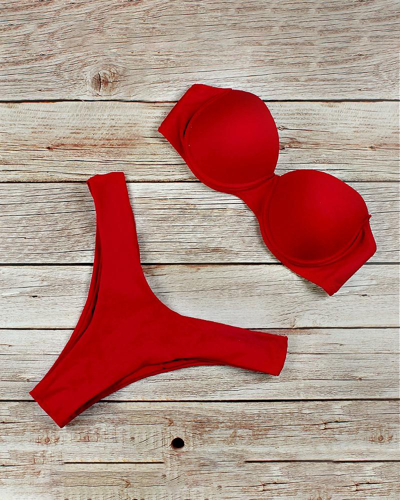 

Plain Sleeveless Skinny Sexy Bikini, Red