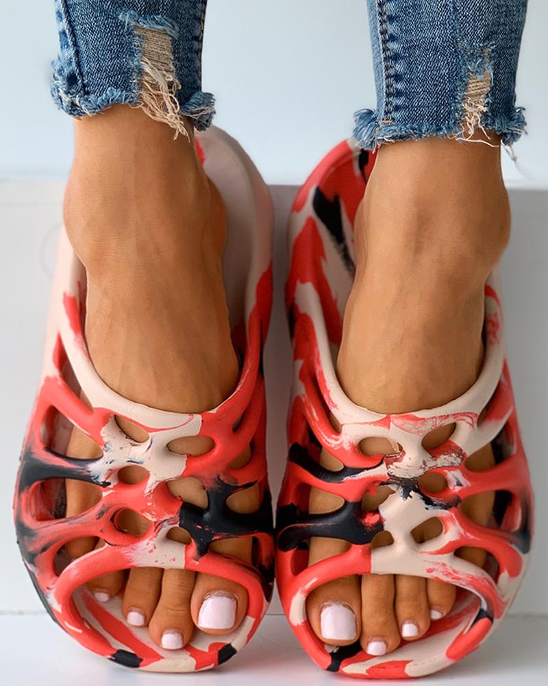 

Colorblock Cutout Casual Flat Sandals, Apricot