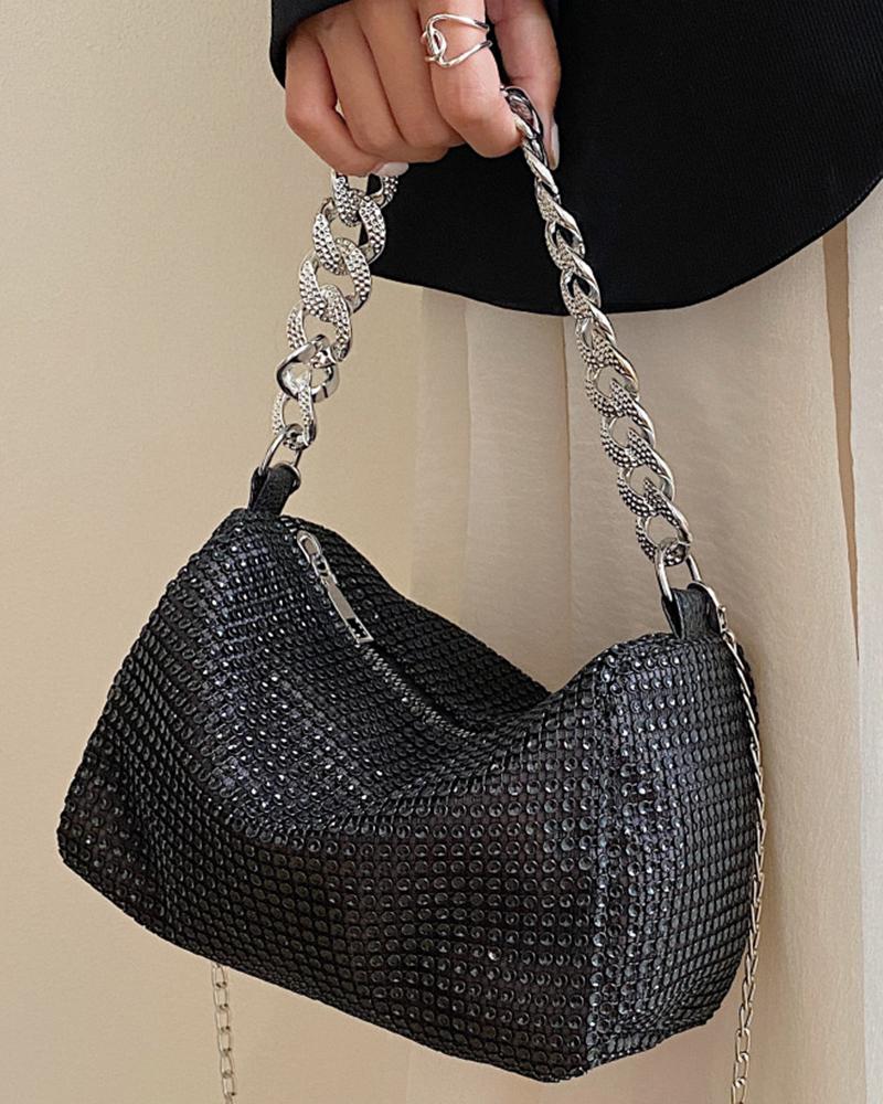 Allover Rhinestone Chain Strap Fashionable Bag