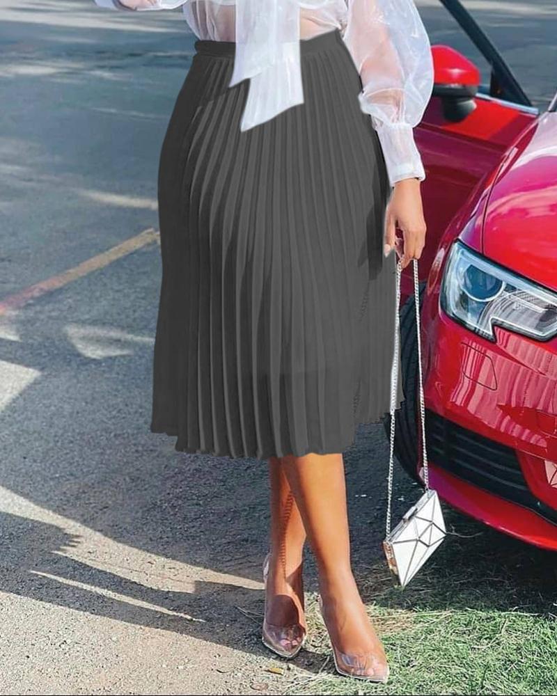 

High Waist Casual Pleated Skirt, Black