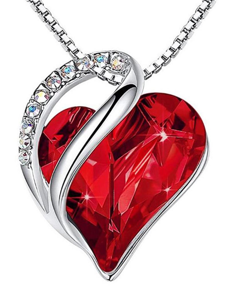 

1pc Mother's Day Heart Shaped Pendant Necklace, Red