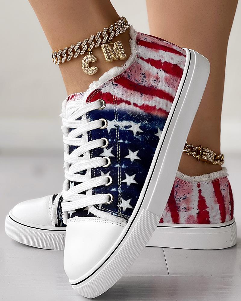 Independence Day Flag Print Fringe Hem Sneakers