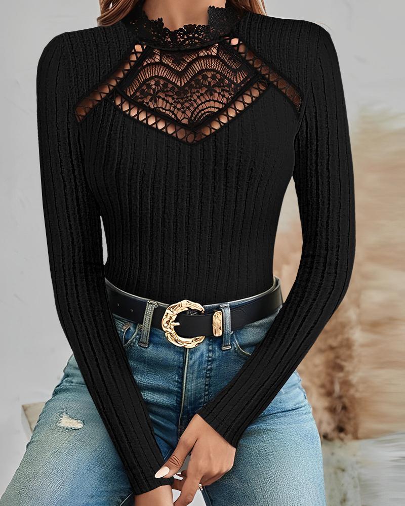 

Lace Patch Hollow Out Top, Black