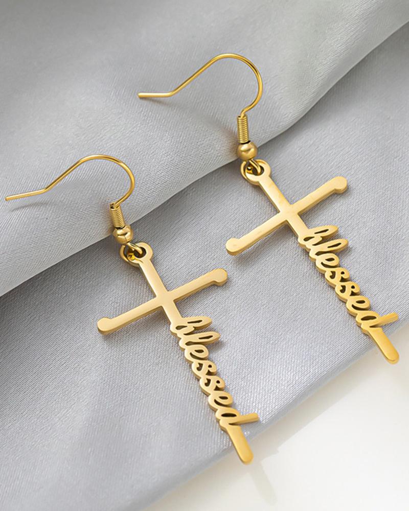 

1Pair Cross Letter Shaped Drop Earrings, Style3