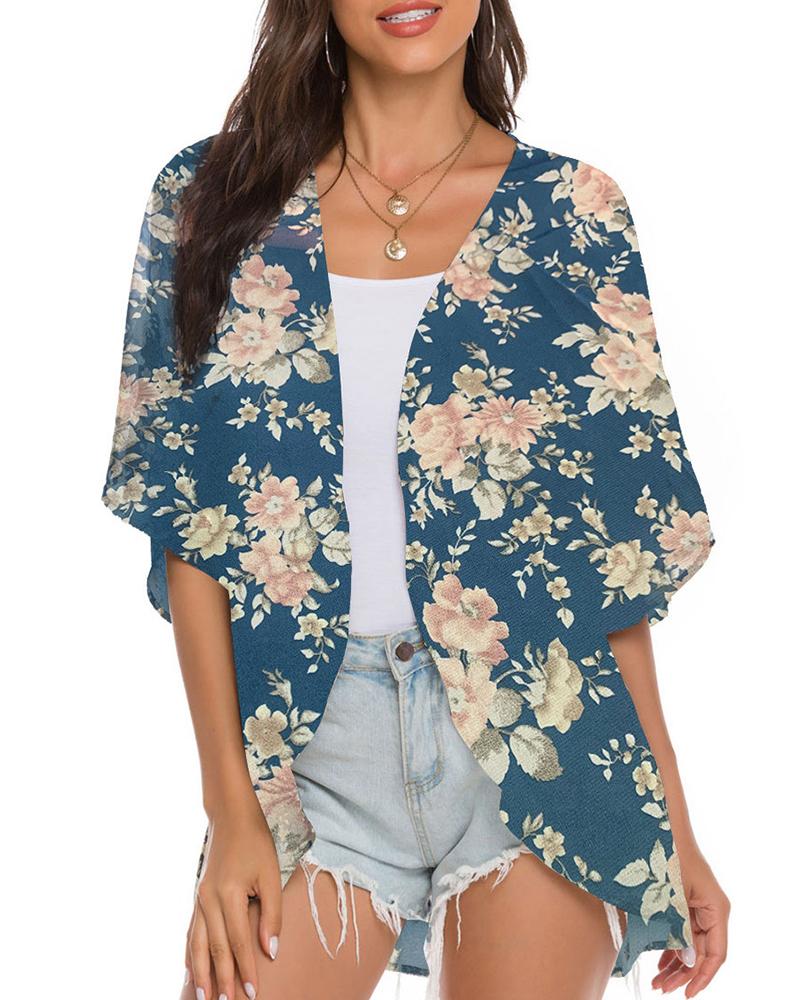 

Floral Print Short Sleeve Cover Up, Style4