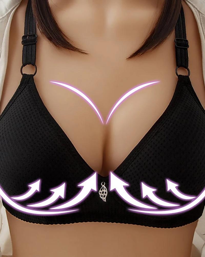 

Back Buckle Cotton Bra Underwear Widened Straps Chest Cover Bras, Black
