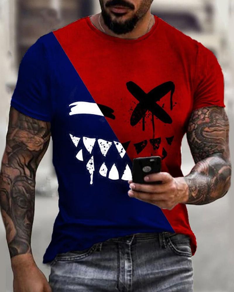 

Graphic Print Short Sleeve Loose T-shirts, Red