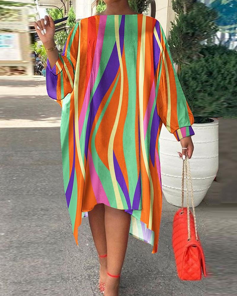 

Plus Size Colorblock High Low Hem Casual Dress, Orange