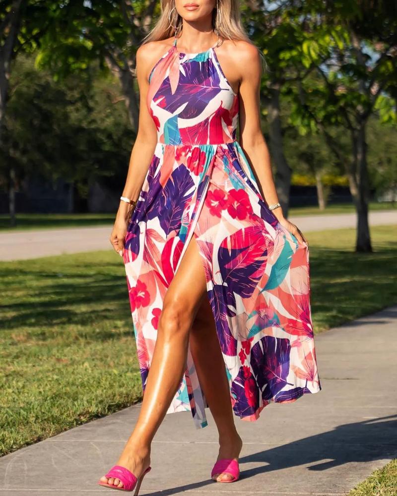 

Tropical Print High Slit Dress, Multicolor