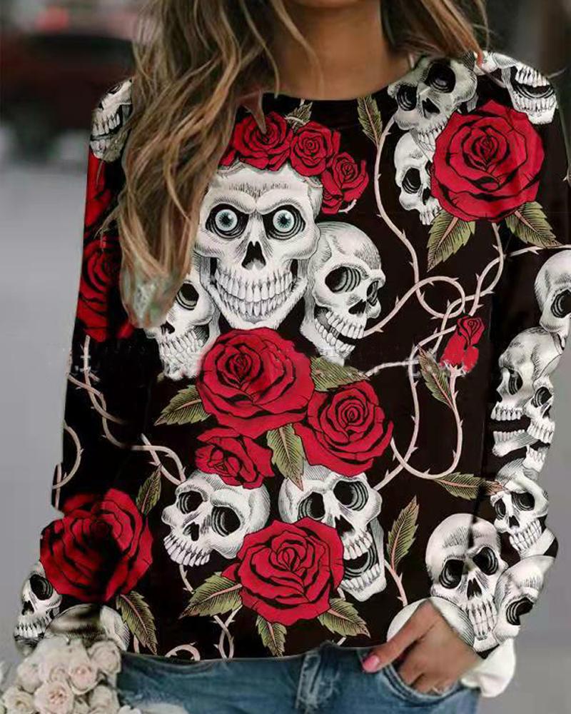 

Halloween Pumpkin Skull Graphic Print Long Sleeve Sweatshirt, Style1