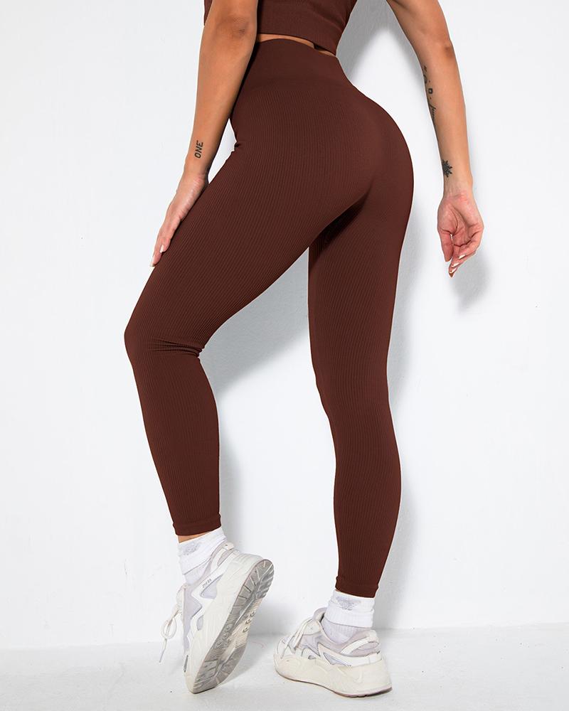 

High Waist Plain Skinny Active Pants, Coffee
