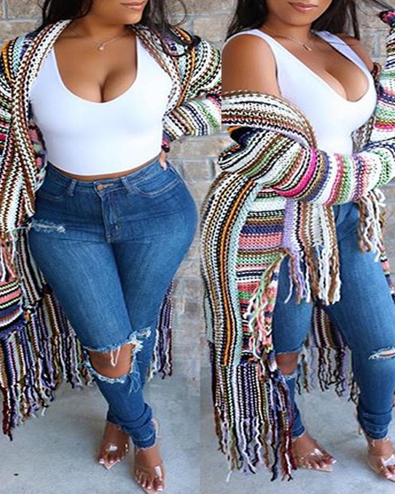 

Cut Out High Waist Casual Jeans, Multicolor