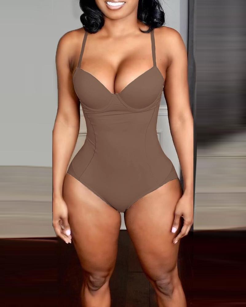 

Contrast Mesh Spaghetti Strap Skinny Bodysuit, Coffee