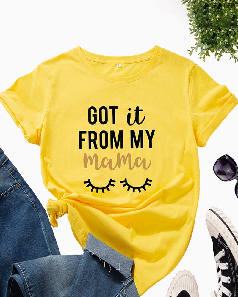 

Mother's Day Letter Graphic Print Round Neck T-Shirt, Yellow